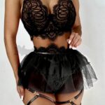 ADIRA Black Lace 3 Piece Lingerie Set
