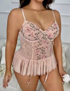 Front detail of SABRAEL apricot sleepwear with butterfly embroidery
